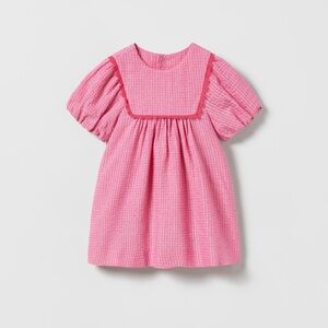 Zara Pink Textured Blouse with Puff Sleeves